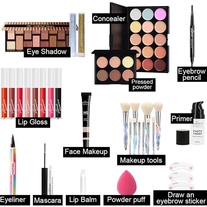 Makeup Kit for Women Full Kit, All in One Makeup Sets for Teens Girls Beginner Gift, Includes Eyeshadow Palette, Liquid Foundation, Concealer, Lip Gloss, Mascara, Powder Puff-VivaGrace Women