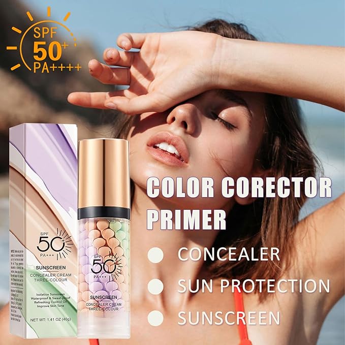 Primer for Face Before Makeup,One Step Color Corector Primer,SPF 50 PA+ 3 In 1 Sunscreen Isolation Cream,Color Correcting Facial Serum Oil Control & Moisturizing Skin Tone,Tinted Moisturizer with Spf-VivaGrace Women