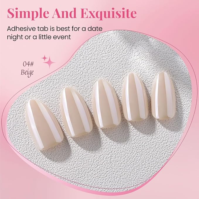 Aurora Chrome Beige Press On Nails Short Almond 30 Pcs, Designer Reusable Acrylic Fake Nails with Glue, Glossy Soft Gel Nails Wedding and Party, Stick On Glue On Nails, Nails fro Women Gift