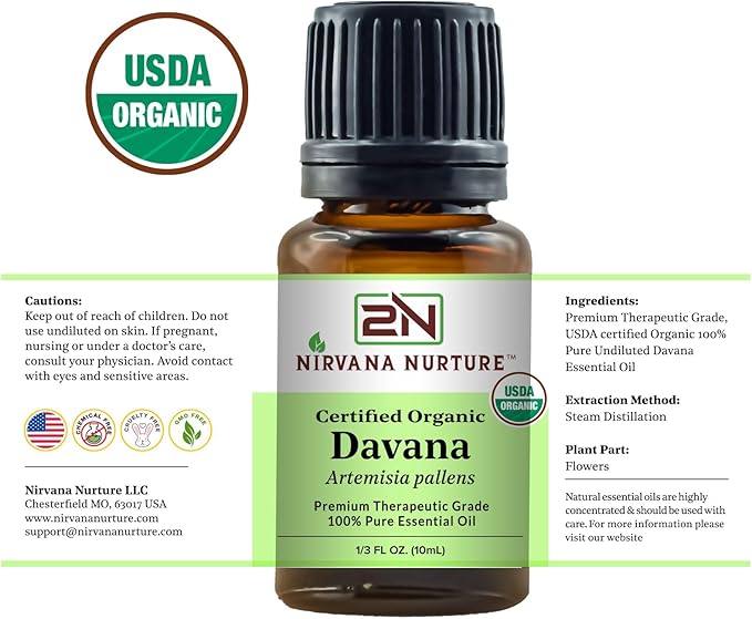Davana Essential Oil USDA Certified Organic 100% Pure Premium Therapeutic Grade, Undiluted - Aromatherapy Diffuser for Calm and Relaxation, Skin Care, Hair Care-VivaGrace Women