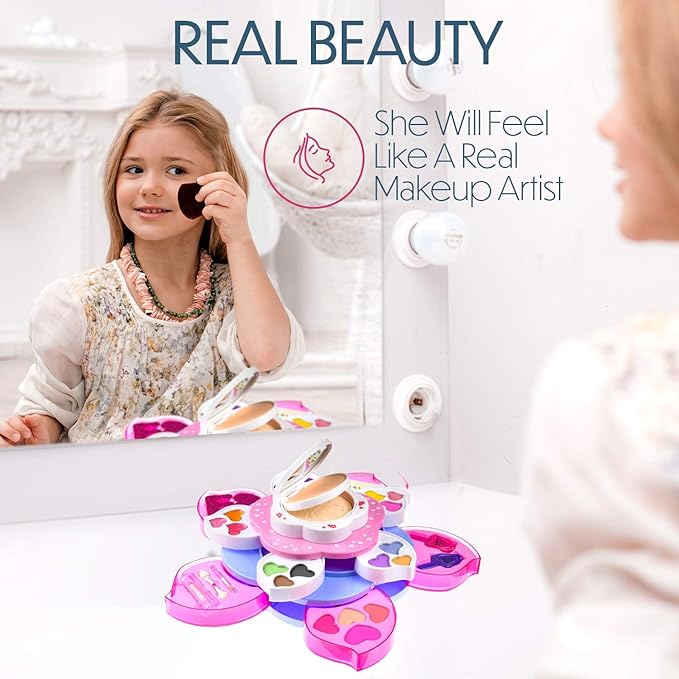Toysical Kids Makeup Kit for Girl - Flower Shaped Makeup for Kids, Washable Non Toxic Makeup Kit for Girls with Mirror - Birthday and Christmas Make up Kit for Girls Age 6-12-VivaGrace Women