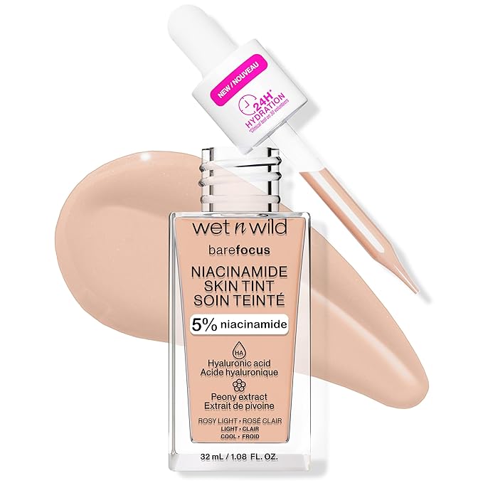 wet n wild Bare Focus Skin Tint, 5% Niacinamide Enriched, Buildable Sheer Lightweight Coverage, Natural Radiant Finish, Hyaluronic & Vitamin Hydration Boost, Cruelty-Free & Vegan - Rosy Light-VivaGrace Women