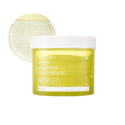 NEOGEN Lemon PHA Gauze Peeling Pads (30 pads) - Exfoliating Peeling Pad with AHA, BHA, PHA, LHA & Lemon & Glutathione & Niacinamide - Korean Skin Care
