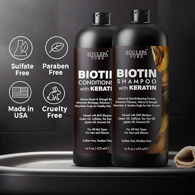 Biotin Shampoo and Conditioner Set with Keratin - Sulfate-Free Advanced Anti-Thinning, Hair Growth Shampoo and Conditioner Combo Repair Formula - with DHT Blockers, for Men & Women - 16 fl oz each-VivaGrace Women