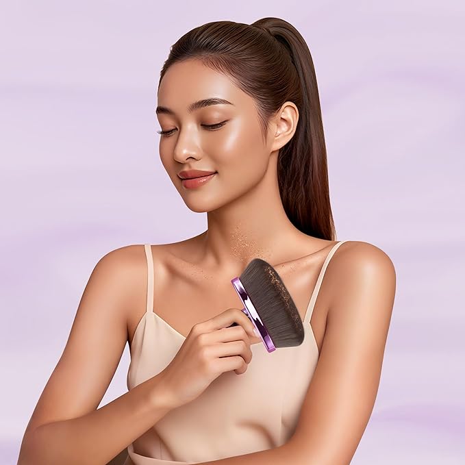 Extra Large Body Makeup Brush For Self Tanner, Leg Makeup &Bronzer Blend,116mm Oval-headed Kabuki Brush Provides More Even &Pretty Application, Sunscreen Face& Back Makeup Brush, Wet&Dry Use- Purple-VivaGrace Women