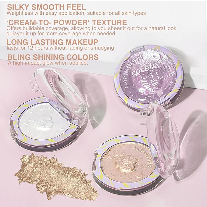 Glitter Sparkly Face Highlighter Makeup Palette Shimmer Radiant Glow Illuminator Iluminadores Palette 6g (02 Twilight Champagne)-VivaGrace Women