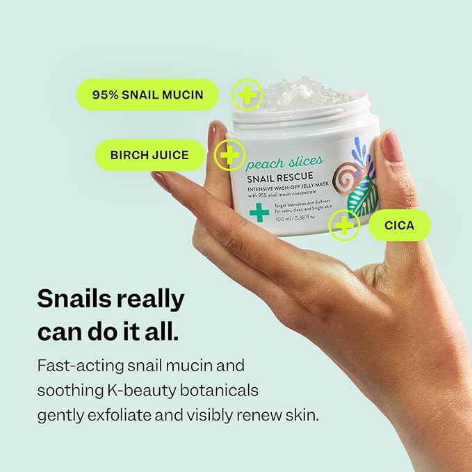 Peach Slices | Snail Rescue Intensive Treatment Wash-Off Face Mask | 95% Snail Mucin | For Dark Spots & Blemishes | Refreshing & Calming Mask | Clear, Radiant, & Hydrated Skin | Skin Care | 3.38 oz-VivaGrace Women