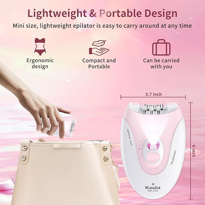 Smooth Glide Epilators Hair Removal for Women, 2 Speed Hair Removal Device with LED Light, Portable Rechargeable Face Epilator, Epilator for Women Face, Bikini, Arm, Legs, Armpits-VivaGrace Women