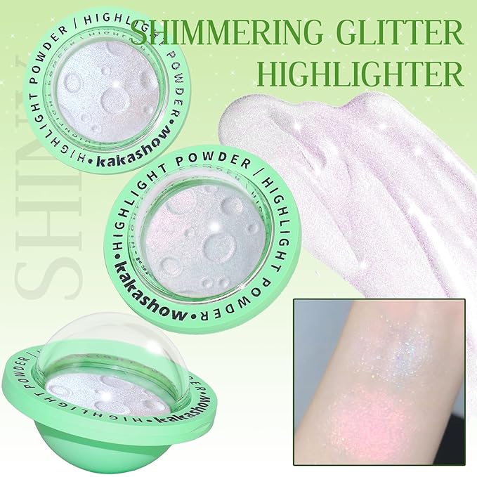 Highlighter Palette, Chameleon Face Shimmer Blush Makeup, Multichrome Glitter Holographic Iridescent Purple Sparkle, Rainbow Color Shifting Eyeshadow Cheek Contour Highlight Creamy Powder Pallet-VivaGrace Women