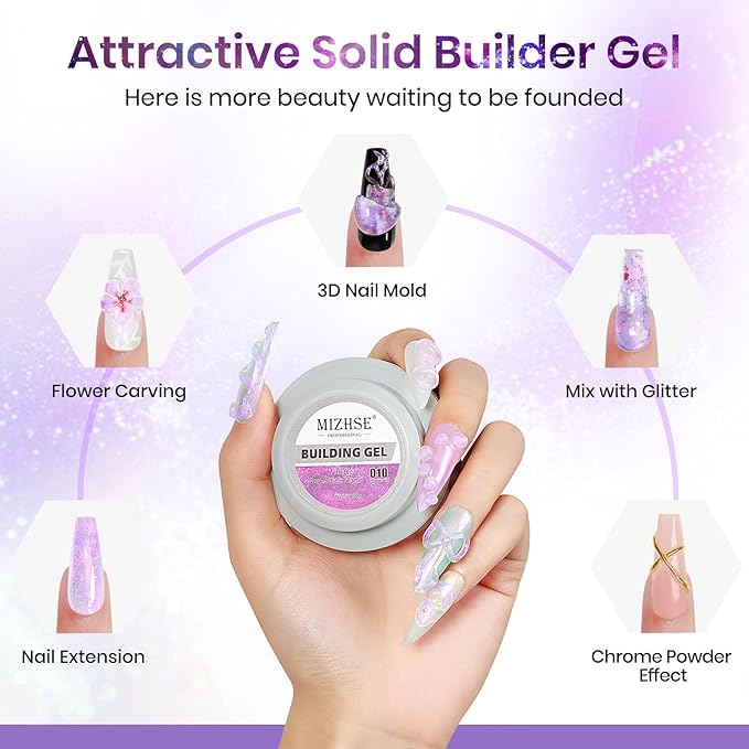 MIZHSE Solid Builder Gel for Nails - 30g/1oz Purple Mermaid Hard Gels for Nails 3D Gel with Dual Forms 3D Sculpting Pen Soak off U V Nail Builder Gels for Extension 3D Nail Art Women-VivaGrace Women
