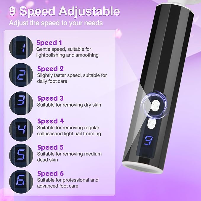 Electric Foot Callus Remover, Electric Foot File Speed Adjustment & Direction of Rotation Controller, Pedicure Tools for Feet with 20Pcs Replacement Sandpaper and 10Pcs Barrel Sandpaper-VivaGrace Women