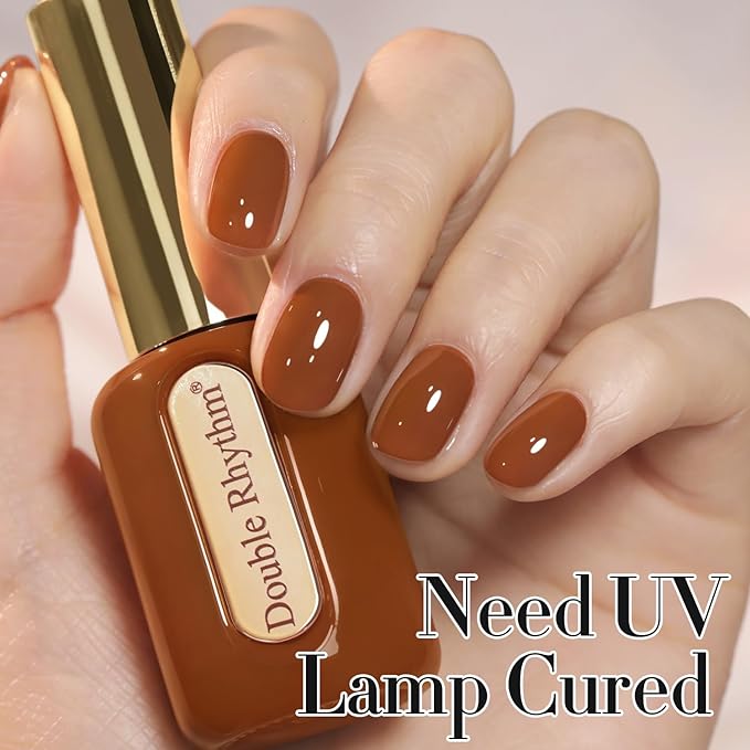 Double Rhythm 0.50 OZ Gel Polish Hema Free Same Color Same Bottle Golden Round Translucent Neutral Natural Milky 15 ML Jelly UV Polish Art DIY at Home (Brown-C1444)
