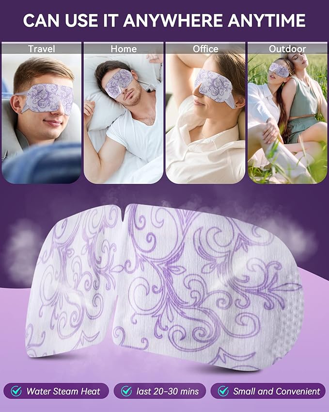 30 Packs Lavender Steam Eye Mask - Heated Eye Mask for Dark Circles and Puffiness Warm Eye Mask for Dry Eye Mask Relief Eye Fatigue Headache Hot Sleep Eye Mask for Disposable Moist Heat Eye Compress-VivaGrace Women