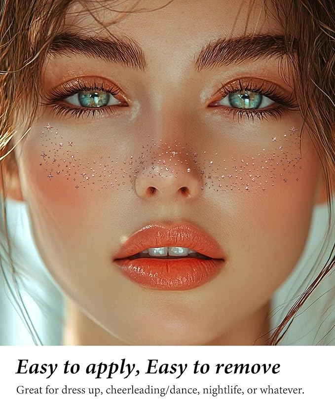 Glitter Freckles, Rose Gold Freckles Temporary Face Tattoos, Body Face Glitter for Women Girls, Country Concerts Singer Festival Rave Accessories (Rose Gold - 10 pcs)-VivaGrace Women