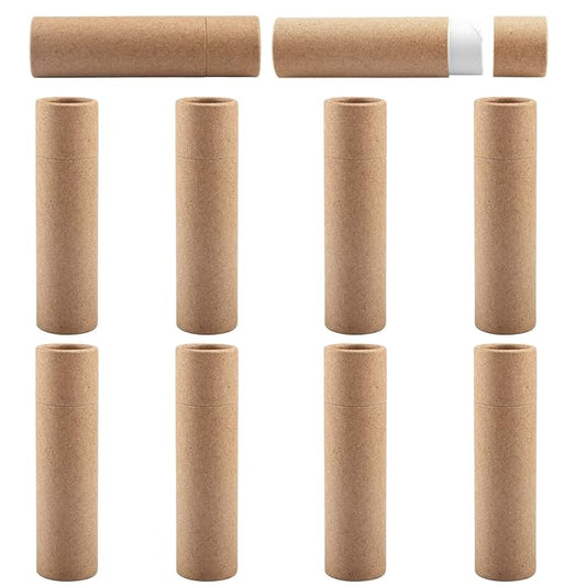 10 Pcs 25g Paperboard Lip Balm Tubes Refillable Krafts Paper Lipstick Tube Round Cardboard Empty Lip Gloss Container Holder Tubes for DIY Chapstick Salve Cosmetic Lotion Solid Perfume - Brown-VivaGrace Women