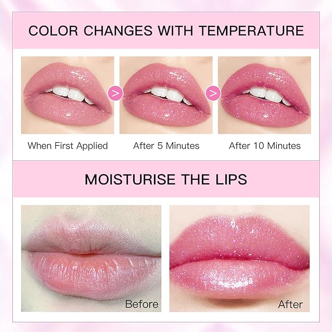 Glimmer Balm, pH Lip Balm, Magic Color Changing pH Lipstick, Moisturizing Tinted Lip Balm, Lip Glowy Balm, PH Reacting Lip Balm, Hydrates & Plumps, Pink Shimmer Lipstick (01# Colourless)-VivaGrace Women