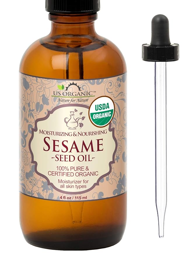 US Organic Sesame Seed Oil, USDA Certified Organic, Untoasted, Unrefined Virgin, 100% Pure & Natural, Cold Pressed, in Amber Glass Bottle w/Glass Eye dropper, Sourced from Mexico (4 oz (Large))-VivaGrace Women