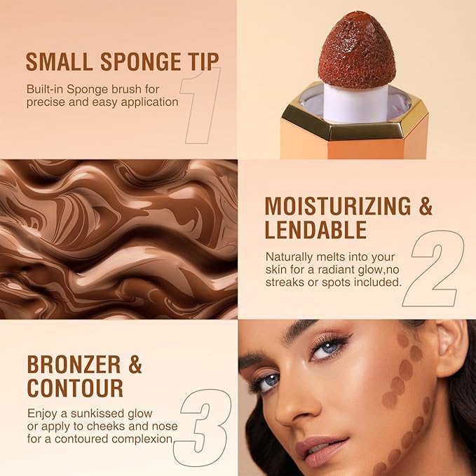 Liquid Contour Stick, Soft Cream Contour Makeup, Liquid Bronzer Face Concealer Matte Contouring with Cushion Applicator, Long Lasting Silky Face Contour Cream Bronzer Contouring Makeup (103)-VivaGrace Women