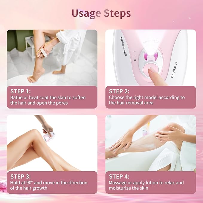 Smooth Glide Epilators Hair Removal for Women, 2 Speed Hair Removal Device with LED Light, Portable Rechargeable Face Epilator, Epilator for Women Face, Bikini, Arm, Legs, Armpits-VivaGrace Women