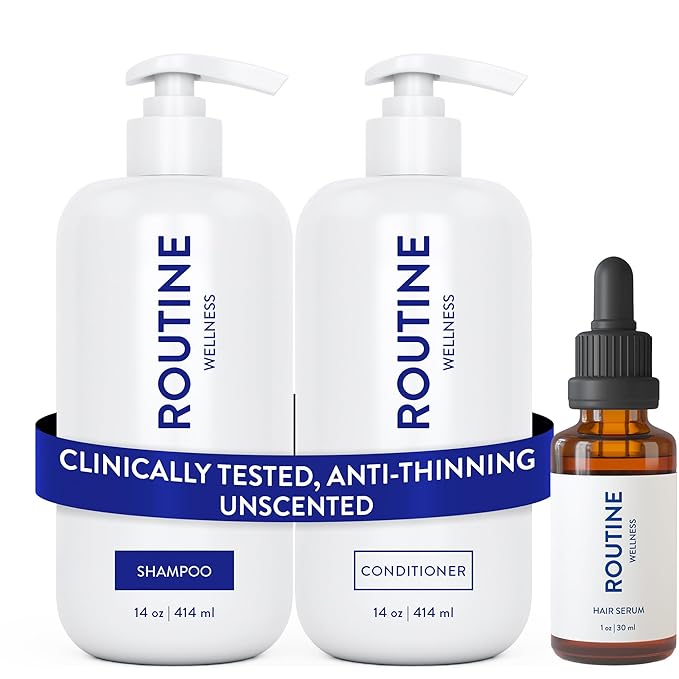 Routine Wellness Shampoo and Conditioner Set and Hair Serum for Thinning Hair - DHT Blocker Women & Men - Color Safe Shampoo for Hair Loss & Hair Growth - Unscented Set + Serum-VivaGrace Women
