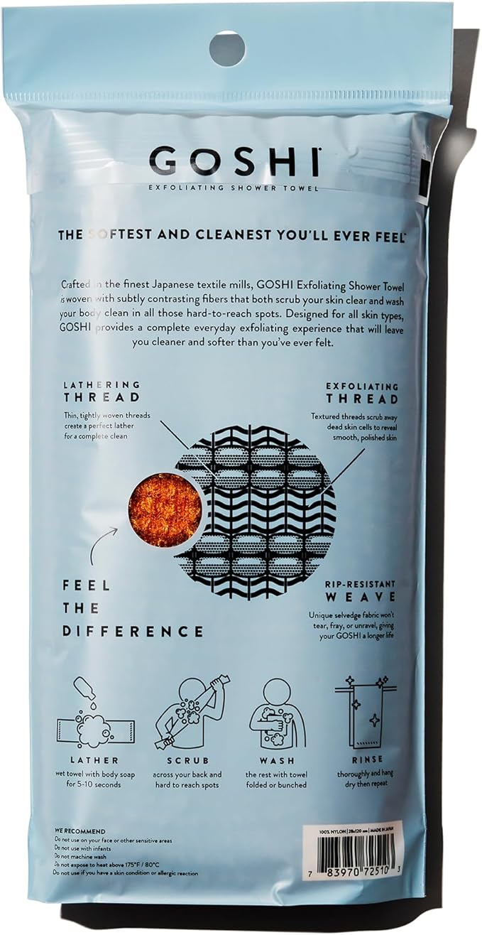 GOSHI Exfoliating Shower Towel - Rip-Resistant Exfoliating Washcloth for All Skin Types - Marigold Yellow - Made in Japan-VivaGrace Women
