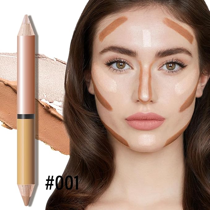 2 in 1 Cream Bronzer and Highlighter Stick,Cream Dual-Ended Highlight Contour Stick,Long Lasting & Waterproof Face Brighten Make up Pen-VivaGrace Women
