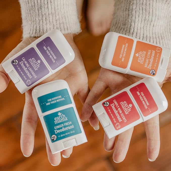 Earth Mama Mini Deodorant Travel Set | Safe for Sensitive Skin, Pregnancy and Breastfeeding, Contains Organic Calendula with No Fragrance Chemicals, No Baking Soda or Aluminum (4-Pack)-VivaGrace Women