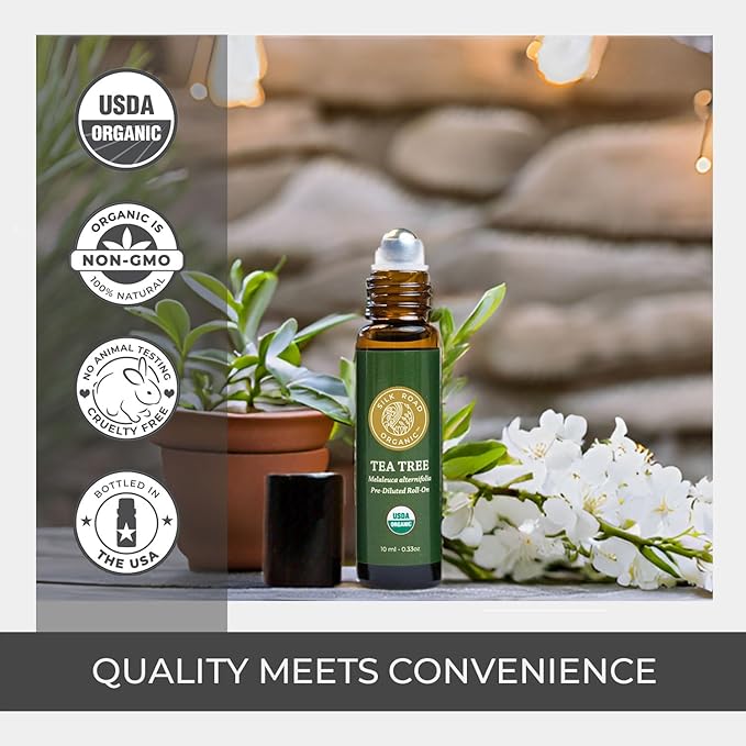 Silk Road Organic Tea Tree Essential Oil Roll On, 100% Pure USDA Certified – Healthy Skin, Toenails, Feet, Body Odor - 10 ml Roller - Always Pure, Always Organic-VivaGrace Women