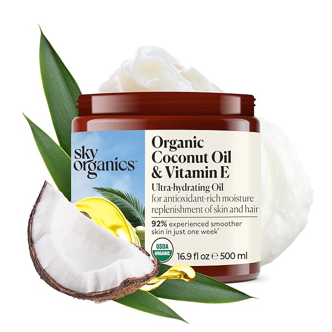 Sky Organics - Organic Coconut Oil & Vitamin E, 16.9 fl oz - Skin & Hair Ultra-Hydrating Oil - Fatty Acids & Antioxidants - Natural, Vegan & Cruelty Free - Skin Care & Hair Care w Ebook-VivaGrace Women