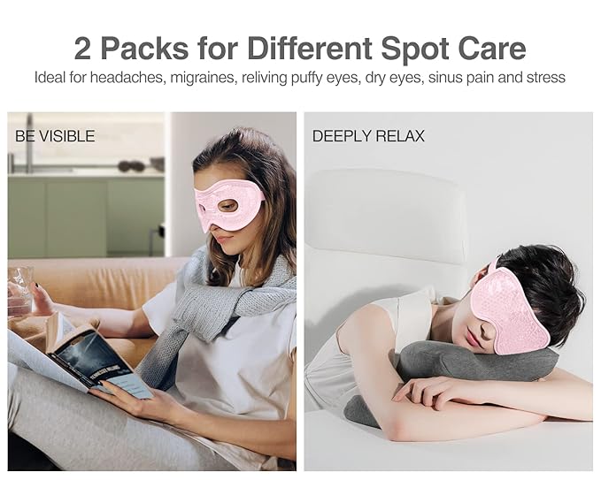 Luxtude Gel Eye Mask 2PCS, Reusable Cooling Eye Masks for Sleeping, Hot Cold Eye Ice Pack Sleep Mask, Frozen Cold Eye Compress for Puffiness/Dark Circles/Headaches/Dry Eyes/Stress Relief (Pink)-VivaGrace Women