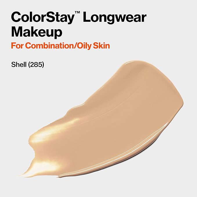 Revlon Liquid Foundation, ColorStay Face Makeup for Combination & Oily Skin, SPF 15, Medium-Full Coverage with Matte Finish, Shell (285), 1.0 oz-VivaGrace Women