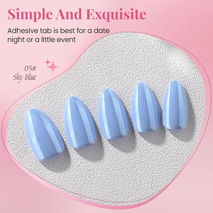 Aurora Chrome Blue Press On Nails Short Almond 30 Pcs, Designer Reusable Acrylic Fake Nails with Glue, Glossy Soft Gel Nails Wedding and Party, Stick On Glue On Nails, Nails fro Women Gift