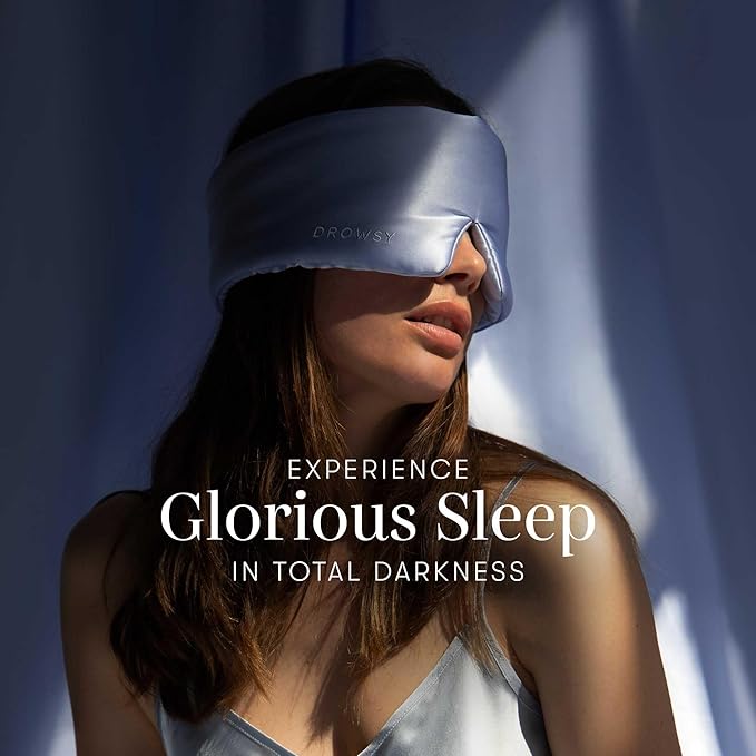 DROWSY Silk Sleep Mask. Face-Hugging, Padded Silk Cocoon for Luxury Sleep in Total Darkness. (Blue Belle)-VivaGrace Women