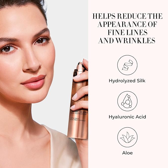 LUMINESS Silk Airbrush Spray Foundation & Buffing Brush Kit – Full Coverage Foundation & Dual-Sided Buffing Brush - Buildable Coverage, Anti-Aging Formula Hydrates & Moisturizes - Neutral Fair-VivaGrace Women