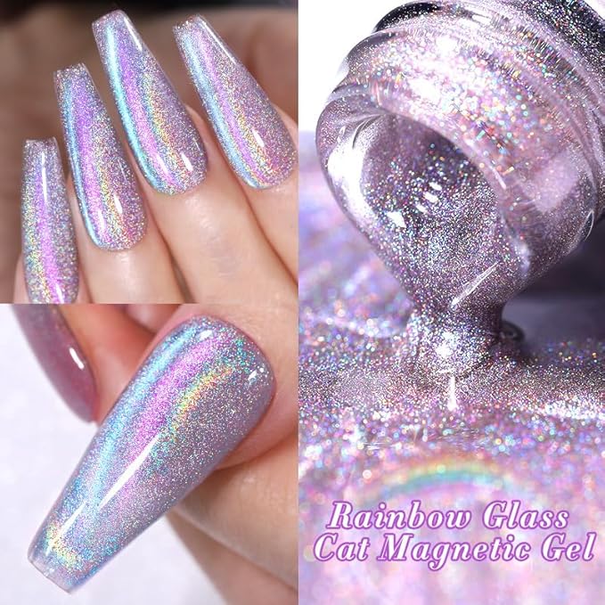Born Pretty Magnetic Gel Nail Polish Holographic Glass Cat Magnetic Eye Gel Polish Nail Gel Soak Off Nail Art Salon Manicure Collection Gift 6pcs-VivaGrace Women