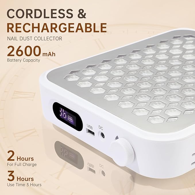 Nail Dust Collector, Rechargeable Dust Collector Nail Tech, Powerful Vacuum Fan Vent Dust Collector Extractor Dust Suction Machine for Acrylic Nails Polishing, Nail Salon&Home-VivaGrace Women