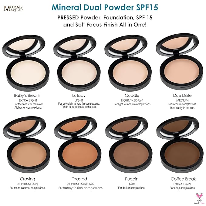 Mineral Dual Powder in Lullaby (Light) | 4-in-1 Pressed Mineral Foundation with SPF 15 for Flawless Glow & Soft Looking Skin | Oil Free, Talc Free, Gluten Free | 0.45 Oz | by Mommy Makeup-VivaGrace Women