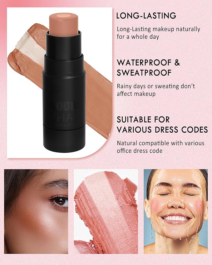 Cream Blush Stick Makeup for Cheeks, Multi Blush & Highlighter Contour Stick, Long Lasting Waterproof Pink Creme Blush Bronzer Stick, Lightweight Matte and Dewy Finish,Face Shaping Makeup for Women-06-VivaGrace Women