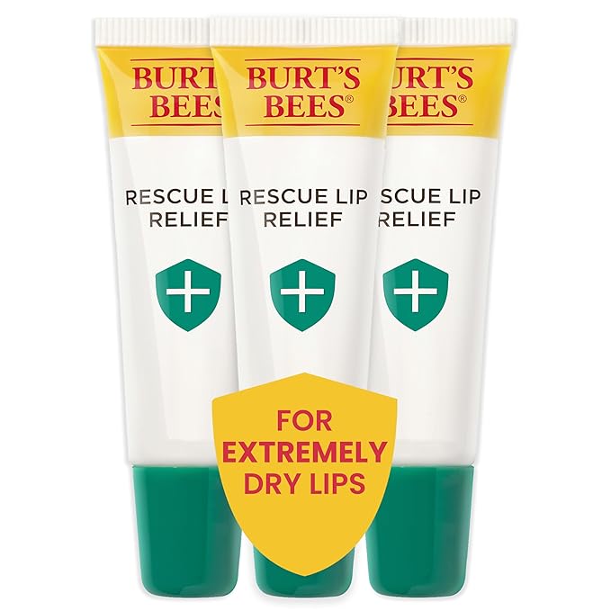 Burt's Bees Rescue Lip Relief Lip Balm, With Shea Butter and Echinacea, Tint-Free, Natural Origin Lip Care, 3 Tubes, 0.35 oz.-VivaGrace Women