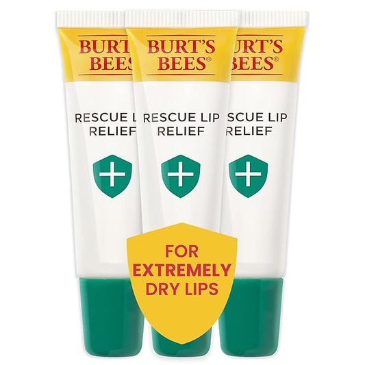 Burt's Bees Rescue Lip Relief Lip Balm, With Shea Butter and Echinacea, Tint-Free, Natural Origin Lip Care, 3 Tubes, 0.35 oz.-VivaGrace Women