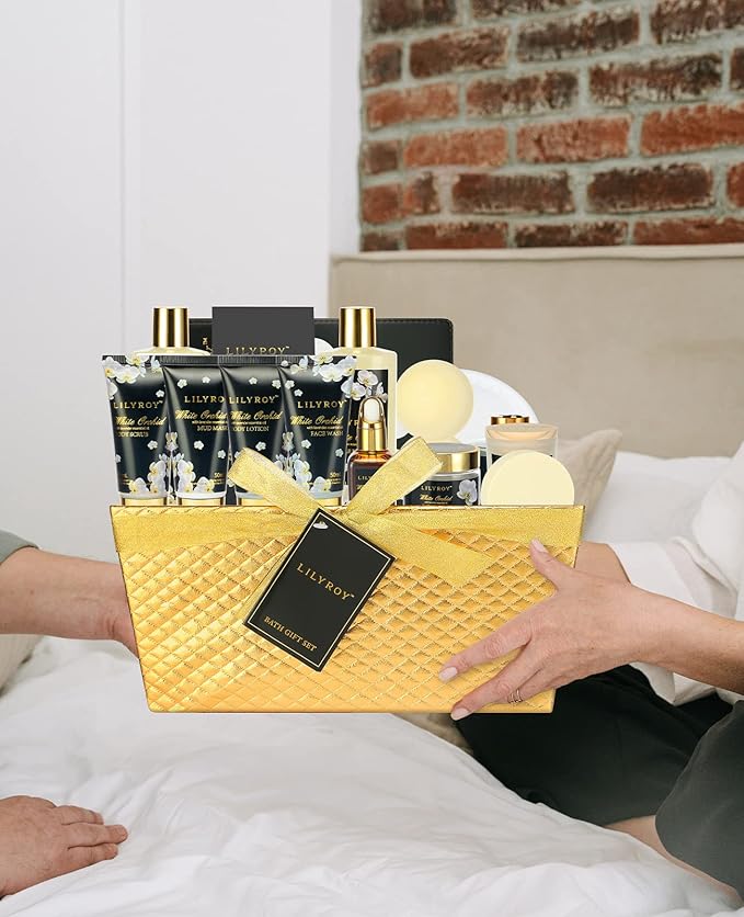 Mothers Day Gifts for Mom - Luxury 18-Piece Gold Leather Spa Gift Set, Premium Bath Collection with Bath Bomb | Father's Day Christmas Birthday Gifts, All Occasion Ultimate Holiday Gift for Her & Him-VivaGrace Women