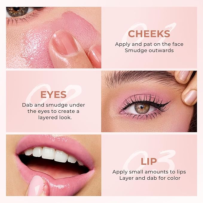 Jolilab Blush Makeup Color Changing Blush Palette Cream Blush Powder Palette Long-Lasting Hydrating Pigment High Impact Buildable Color Smooth Finish for Eyes, Lips & Cheeks(2, pink, 1)-VivaGrace Women