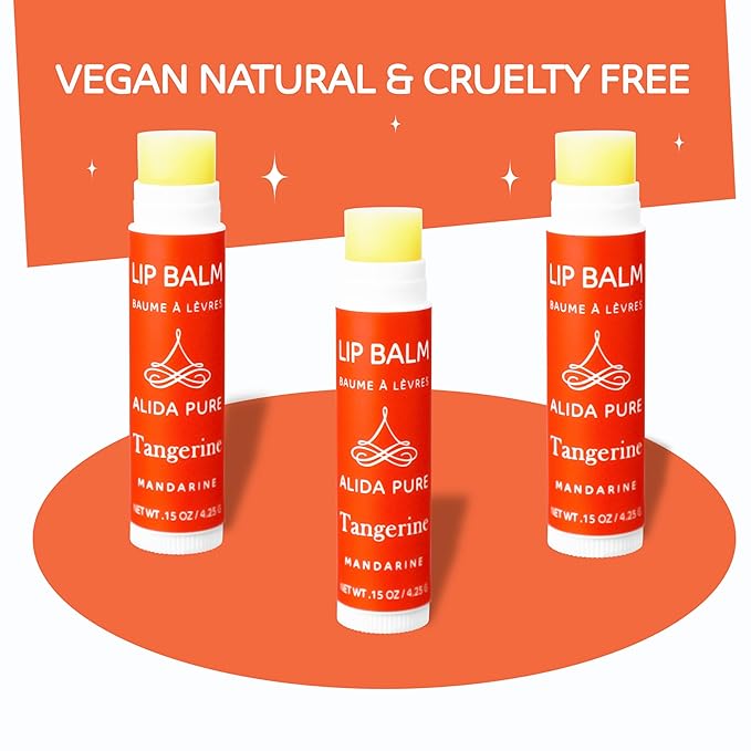 Tangerine Lip Balm, Vegan Lip Balm Set, Beeswax Free, with Avocado Oil, Organic Jojoba Oil, Candelilla Wax, and Vitamin E, Natural Moisturizer For Dry, Chapped, or Cracked Lips, 3 Tube Set-VivaGrace Women