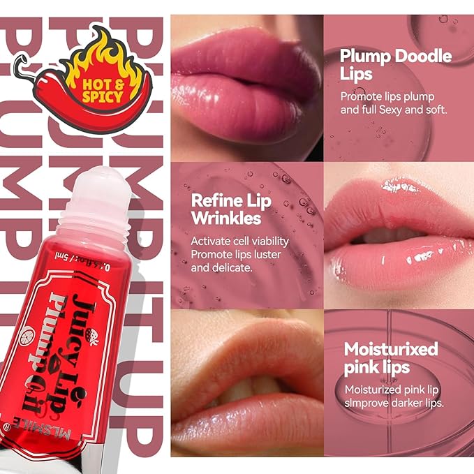 Roll On Plumping Lip Oil with Chili Extract, Fuller Lips Instantly, Ultra-Hydrating&Nourishing, Glossy Finish Lip Glow Oil, Fuller Booster Balm Moisturizing, Smooth, Define Your Lips (#03)-VivaGrace Women