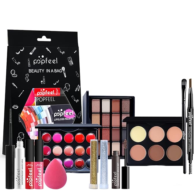 All-in-one Holiday Makeup Gift Set | Full Makeup Kit for Women Multipurpose Essential Bundle Include Eyeshadow Palette Lipstick Blush Concealer Face Powder Eyeliner Mascara Lipgloss Brush-VivaGrace Women
