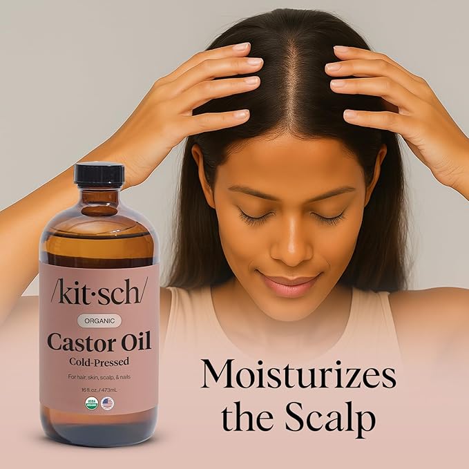 Kitsch Organic Castor Oil for Hair Growth - 100% Pure Castor Oil, Organic Cold Pressed Unrefined Glass Bottle for Face, Skin, Lashes, Brows, Scalp, Nails & Belly Button - Hexane Free, USDA - 16 oz-VivaGrace Women