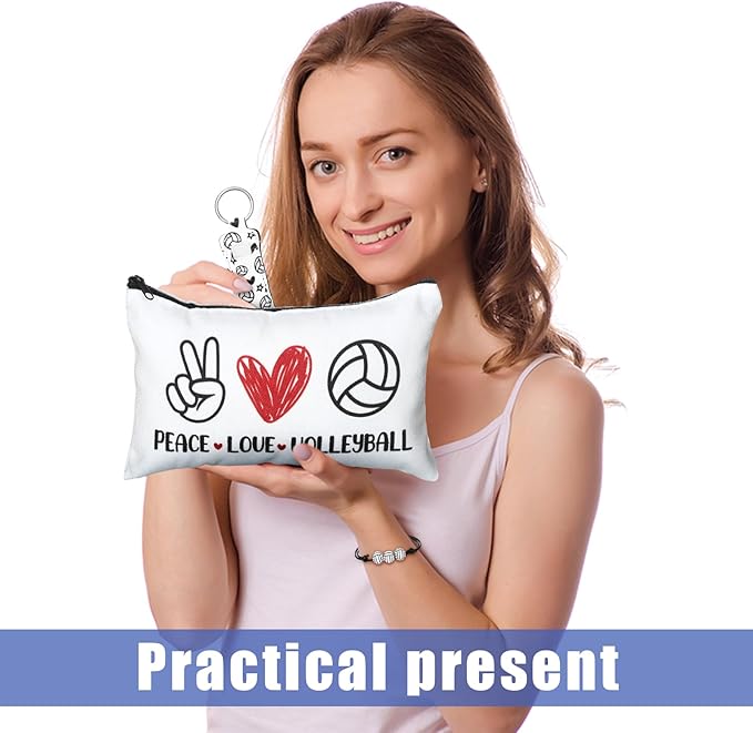 72 Pcs Sports Team Gifts Include 12 Makeup Bags 12 Lip Balm 12 Lip Balm Holder 12 Necklace 12 Adjustable Bracelet 12 Mirrors for Sports Lovers Players Party Favors (White, Volleyball)-VivaGrace Women