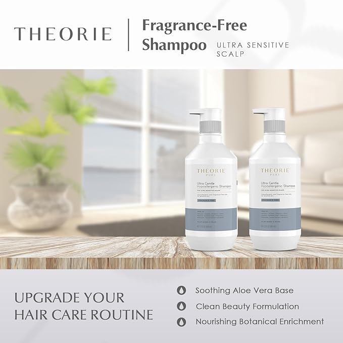 Theorie PURE Ultra Gentle Hypoallergenic Shampoo – Plant-Based & Vegan – Fragrance-Free – Designed for Delicate Scalp Care – Pump Bottle – 400mL-VivaGrace Women