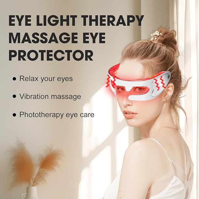 LED Red Light Therapy Eye Device, 3 Modes Red Light Eye Mask with Multi-Frequency Vibration for Anti-Aging, Skin Rejuvenation, Dark Circles, Eye Bags and Wrinkles-VivaGrace Women
