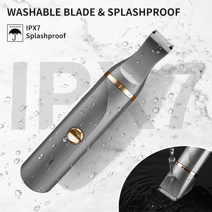 AREYZIN Body Hair Trimmer for Women Electric Body Shaver for Back Chest Armpit Legs Pubic Hair, USB Rechargeable, Replaceable Snap-in Ceramic Blades, IP7X Waterproof for Wet and Dry Use,Gray&Gold-VivaGrace Women
